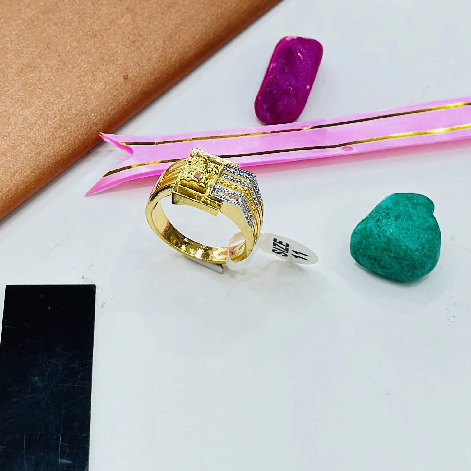 gents gold ring with American diamond embellishments