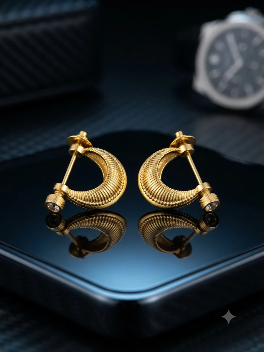 Gold plated textured hoop earrings