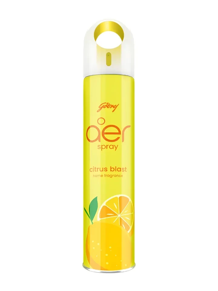 yellow Godrej aer spray in the Citrus Blast scent.