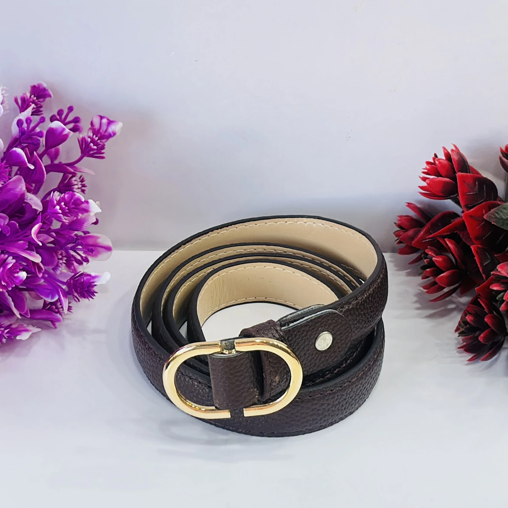 Brown pebbled leather belt