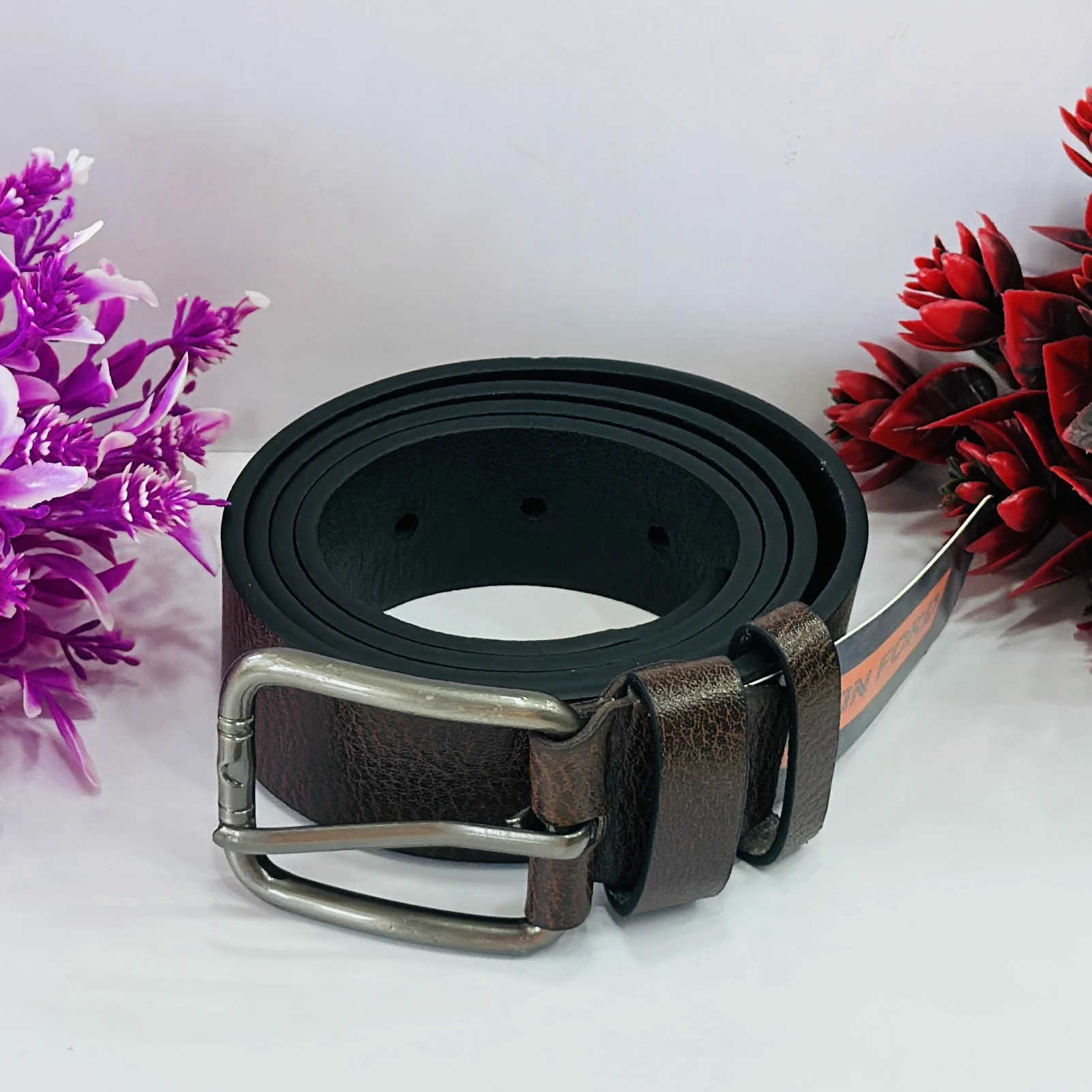 Brown leather men's belt