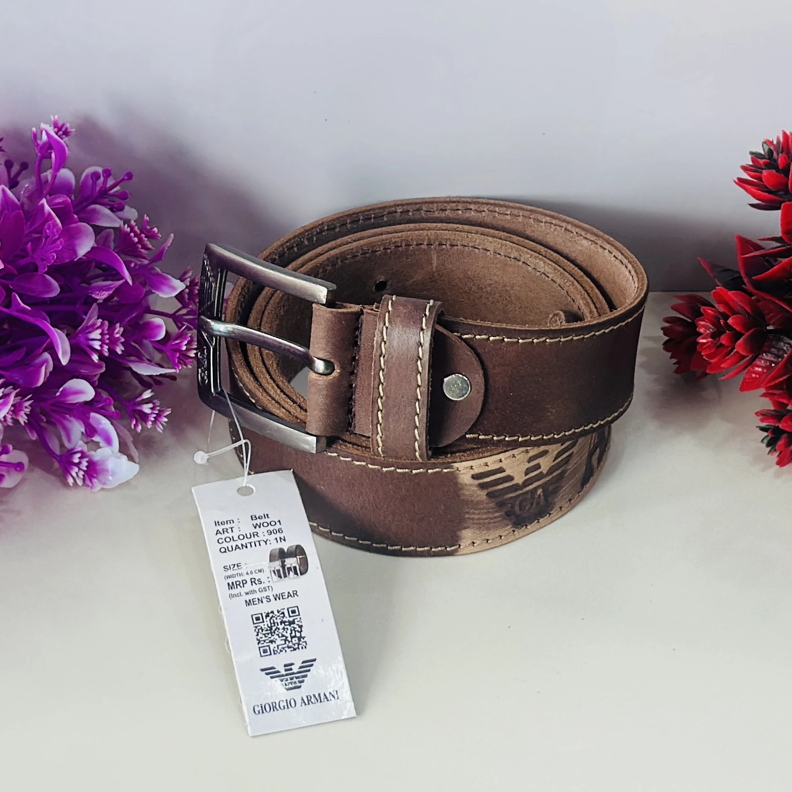 Brown genuine leather belt