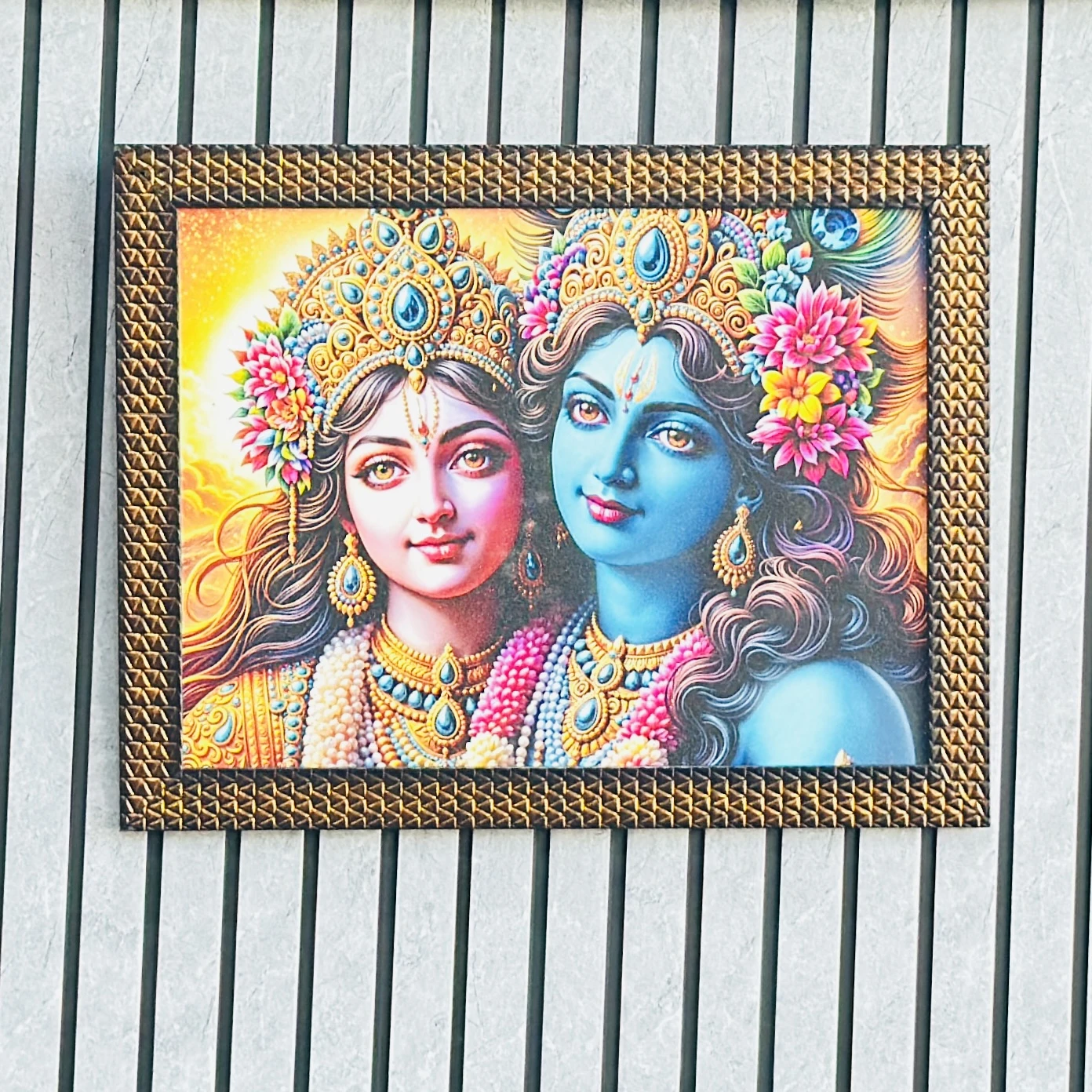 Radha Krishna wall painting (SKU CEVBF8 )featuring a synthetic or textured frame.