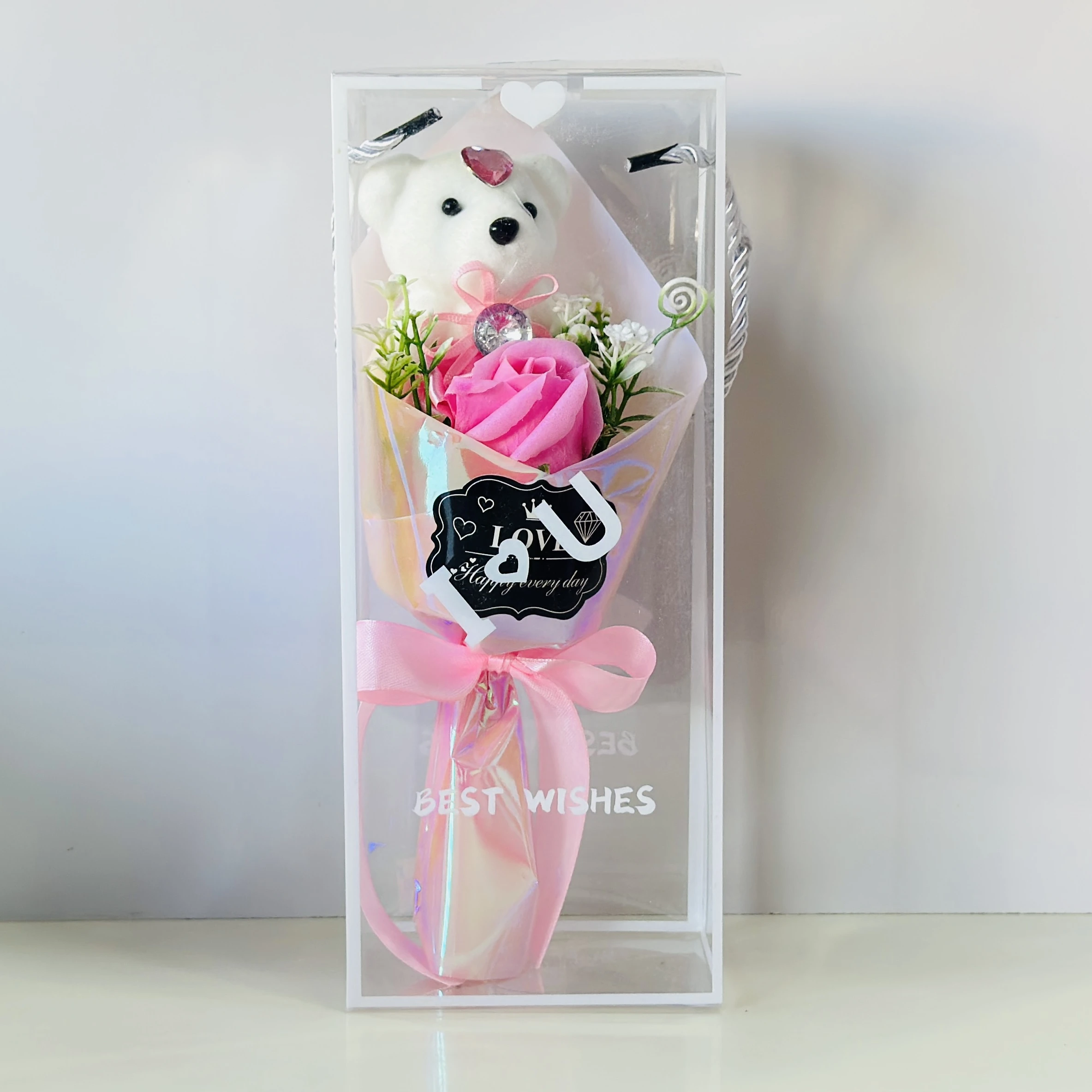 Rose love with cute bear and gift box