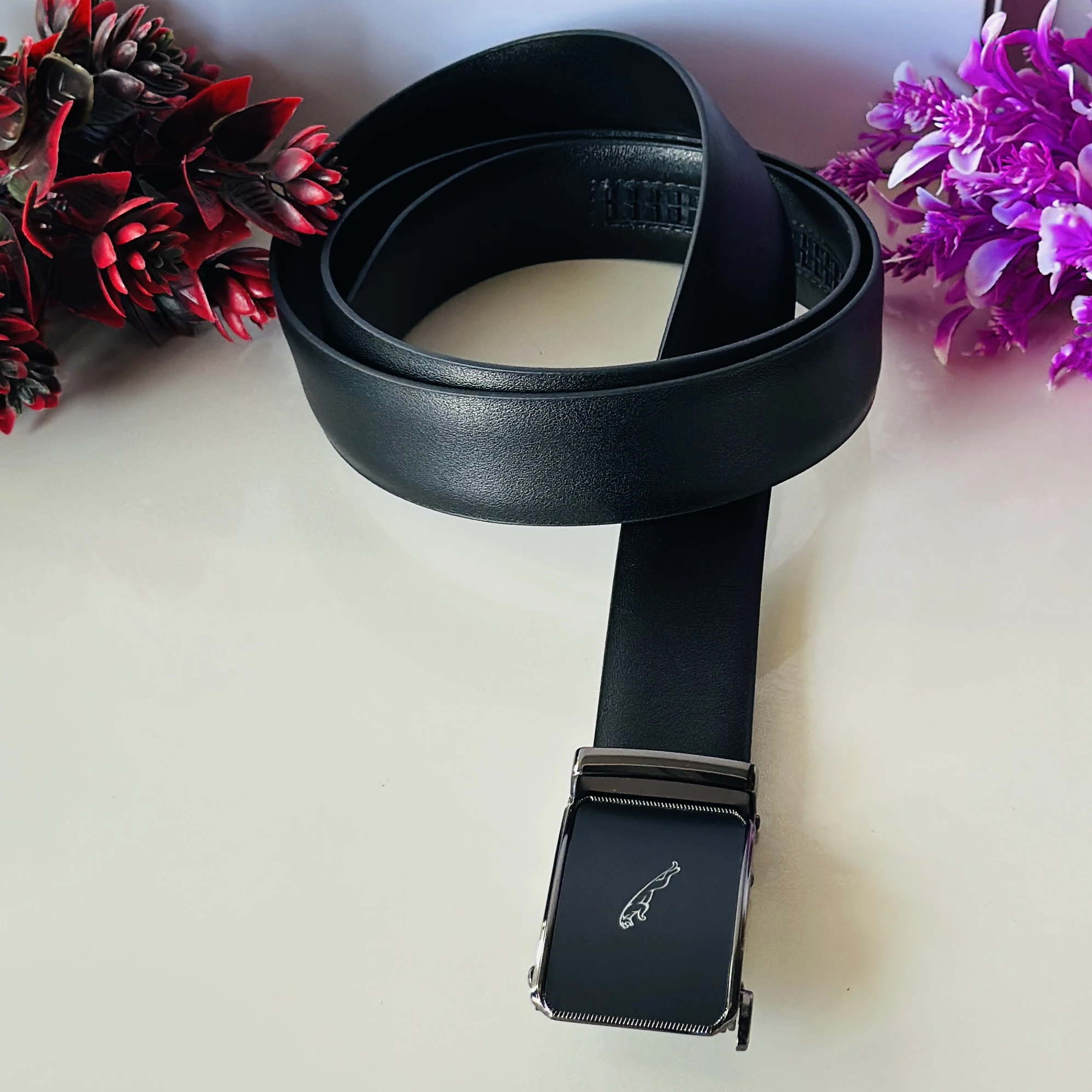 Black PU leather adjustable casual formal buckle belt