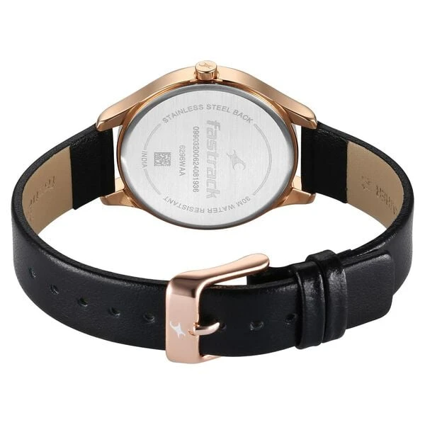 Fastrack Stunners Quartz Analog Black Dial Black Leather Strap Watch For Girls Model no.6296WL01