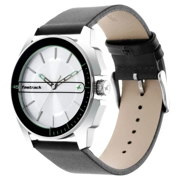 Fastrack Wear Your Look Quartz Analog Silver Dial Leather Strap Watch for Guys  .....NS3089SL15