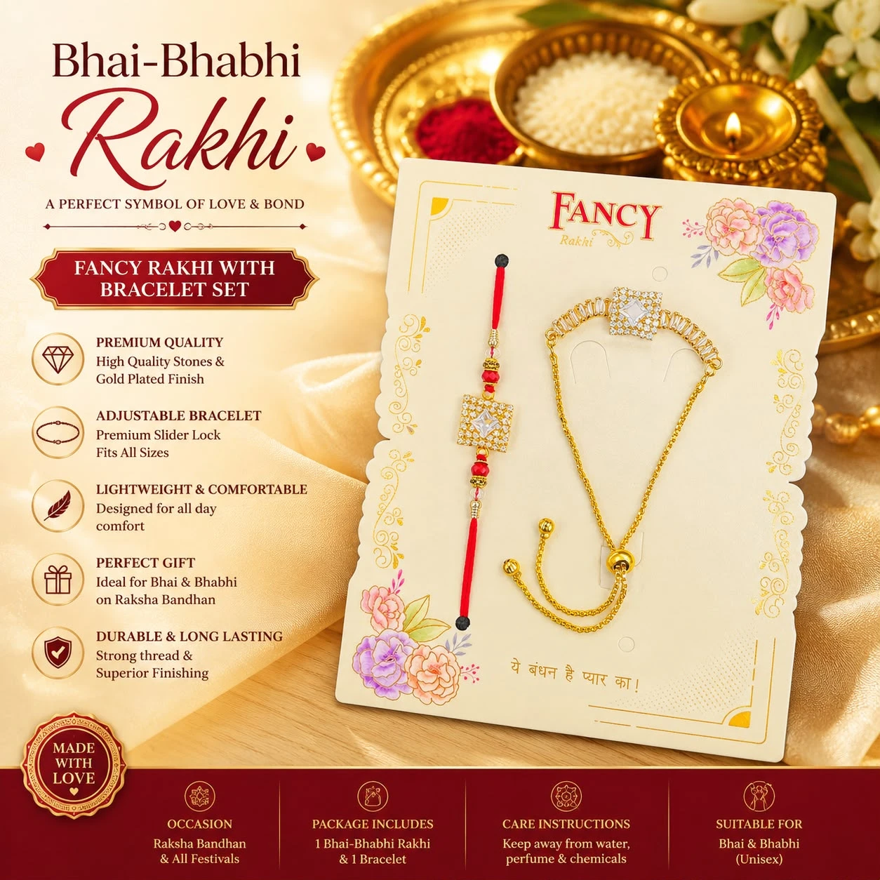 Fancy Rakhi with Bracelet Combo Set