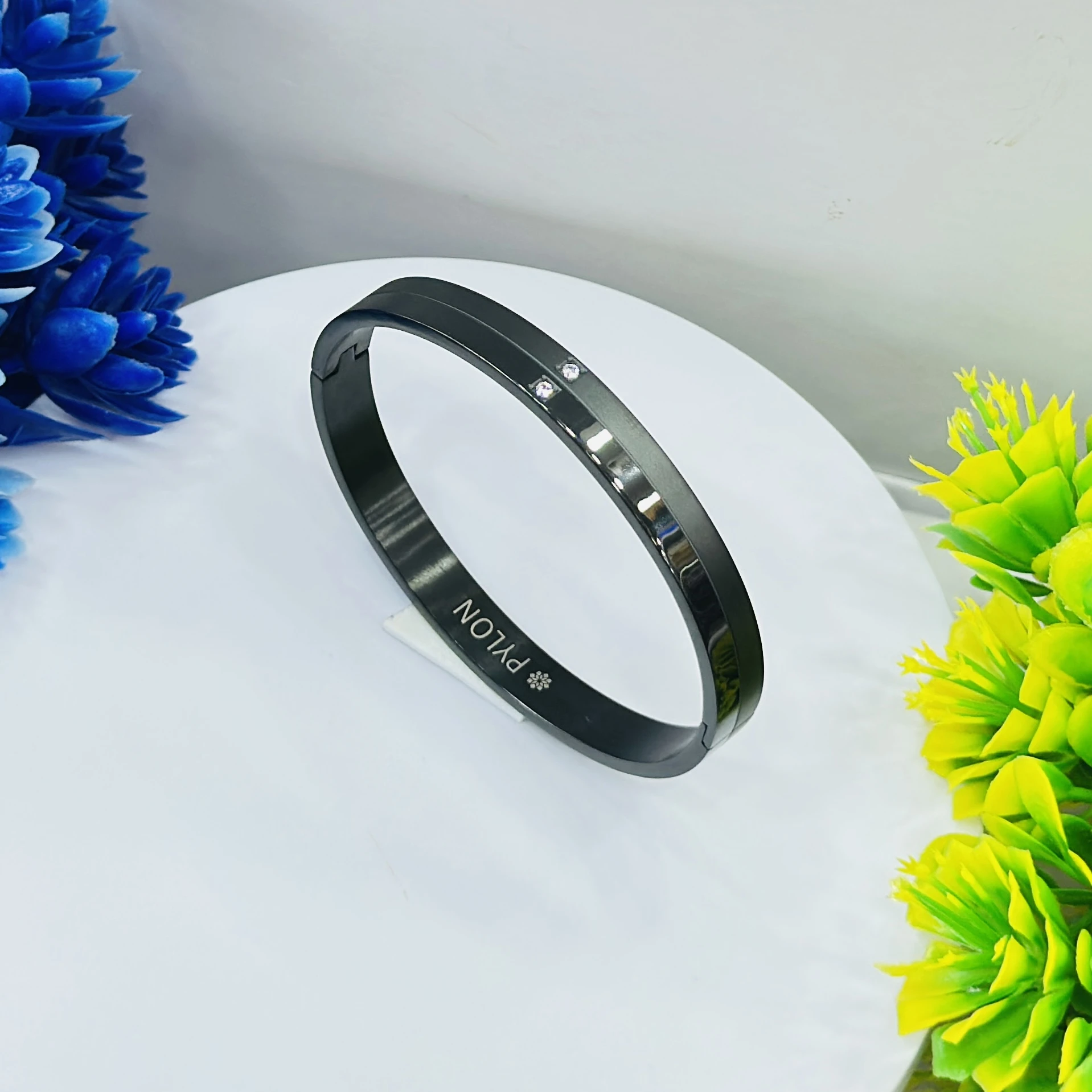 Black stainless steel bangle bracelet