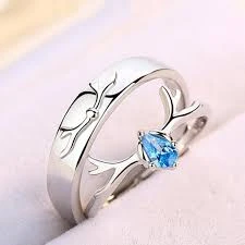 Set of adjustable, silver-plated couple's rings