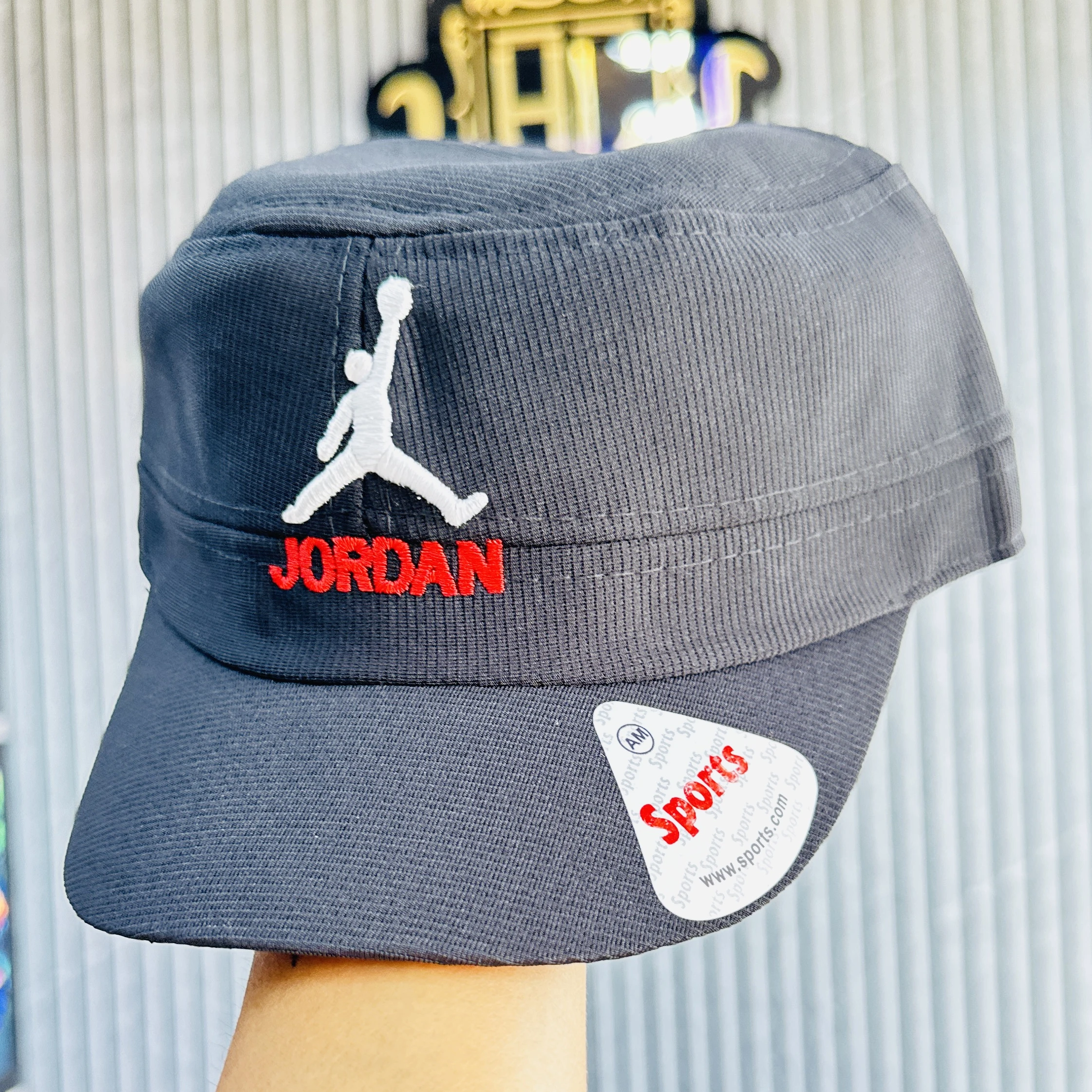 Jordan brand cap features a gray flat-top design