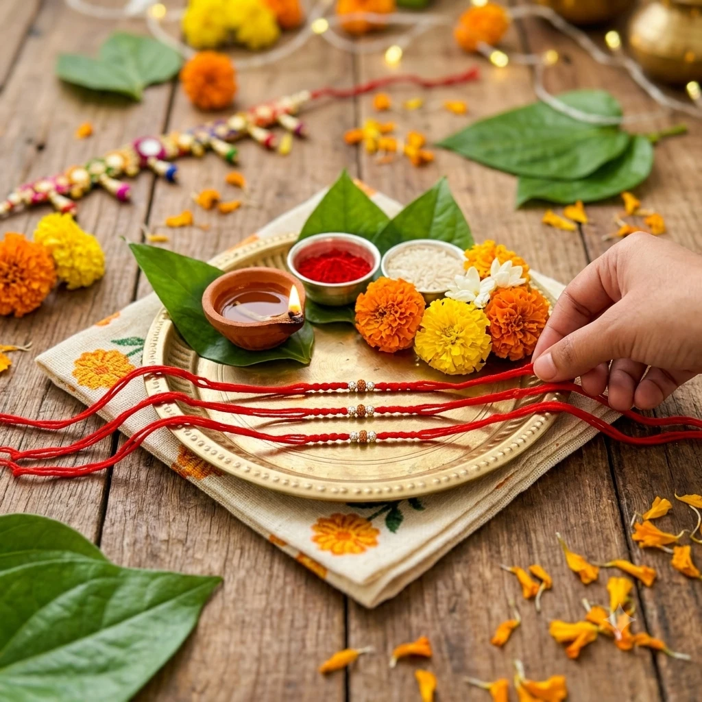 traditional handmade Rakhi threads intended for the wrist.