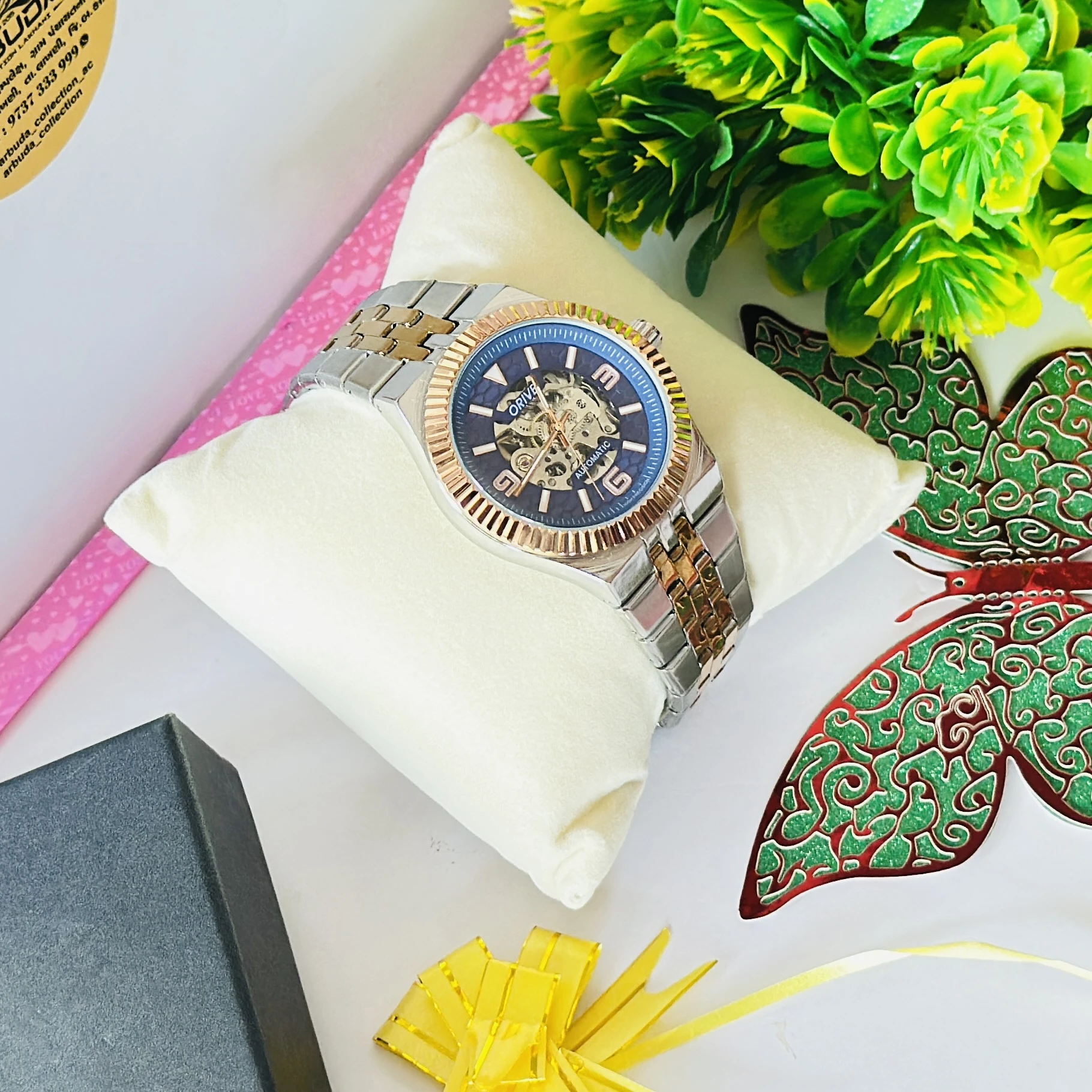 French Connection skeleton dial automatic watch