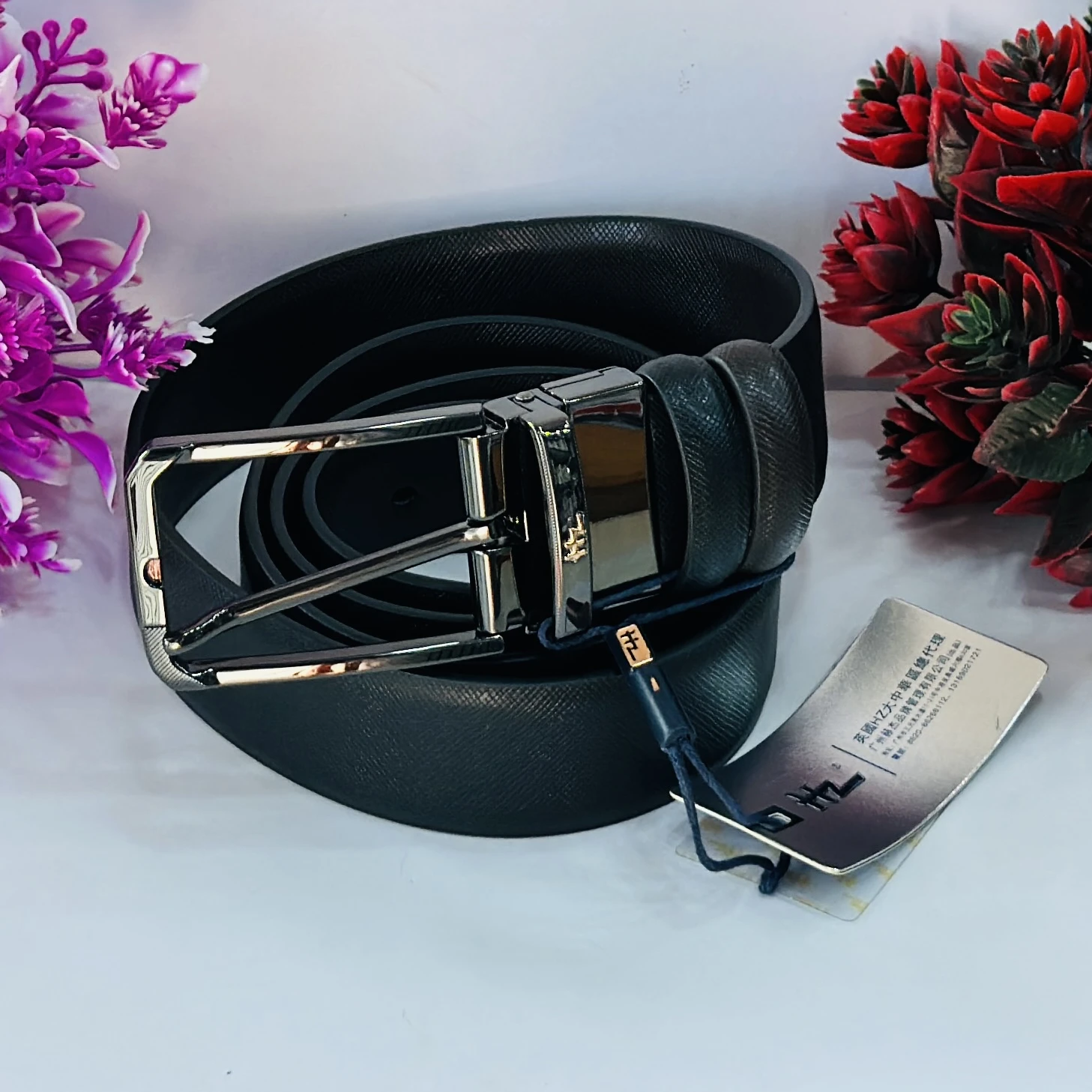 Men Casual Black Genuine Leather Belt