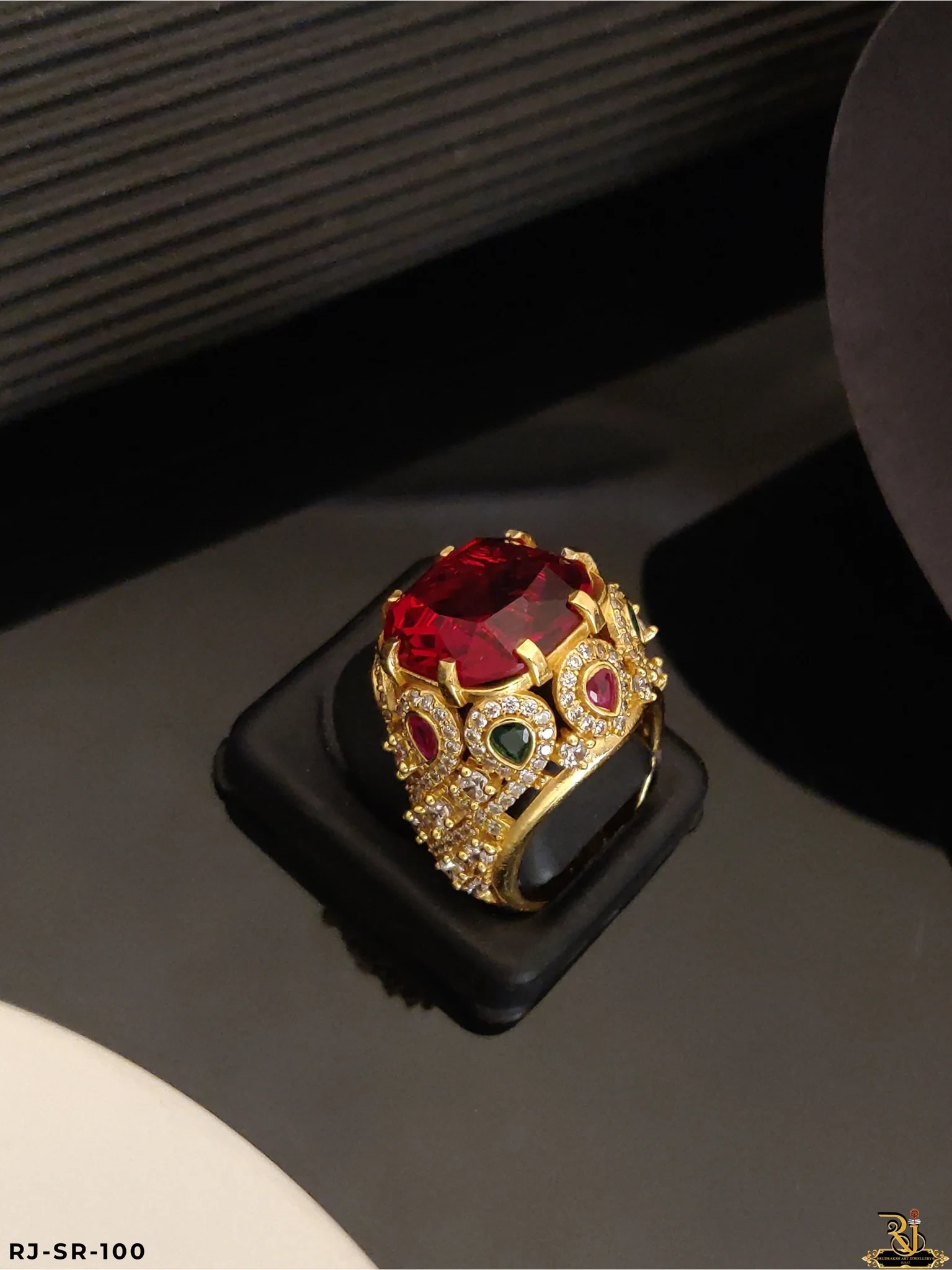 Fiery Elegance Red Stone Ring for men's
