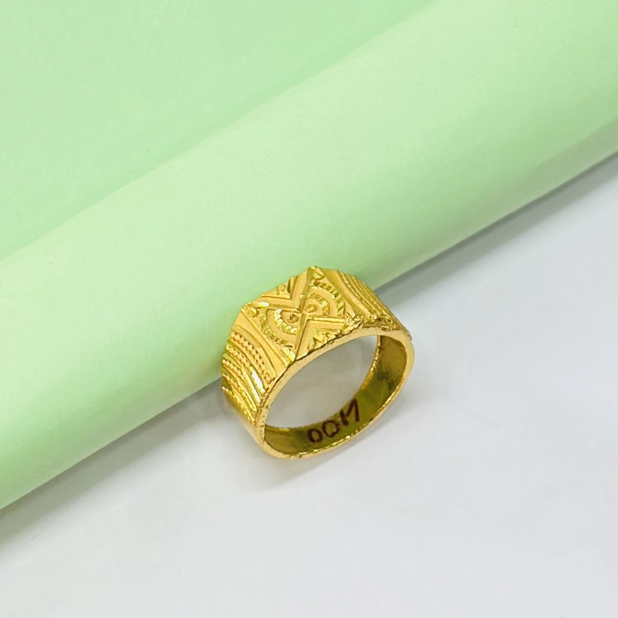Premium Rectangular Gold-Plated, Gold Look Finely Detailed Handmade Ring for Men