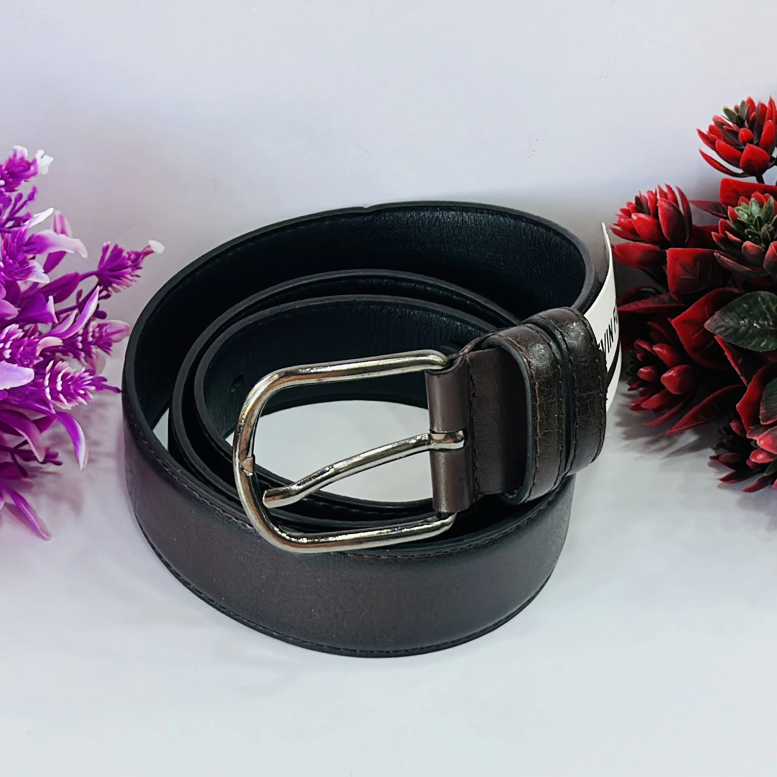 Brown leather men's belt