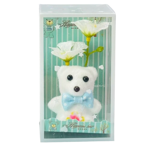 White teddy bear gift set