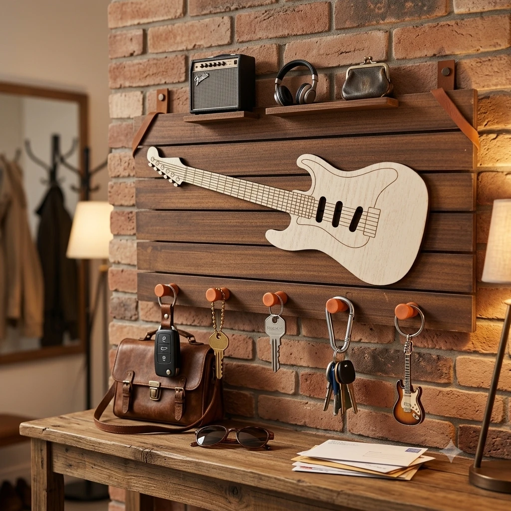 Wooden guitar-shaped key holder(SKU-BYPO9T)