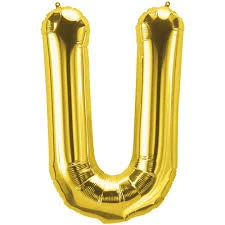 Gold foil letter "U” balloons