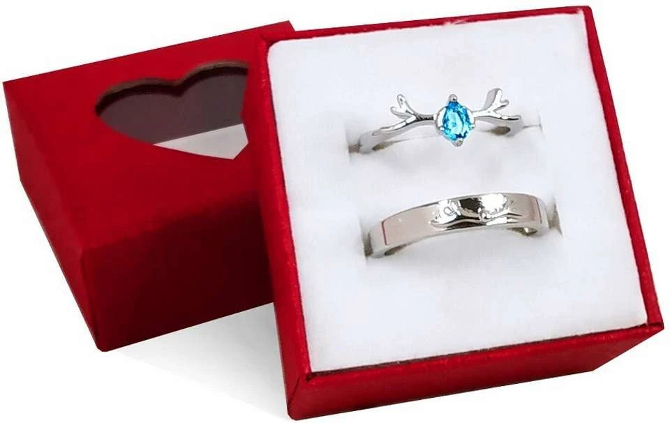 Set of adjustable, silver-plated couple's rings