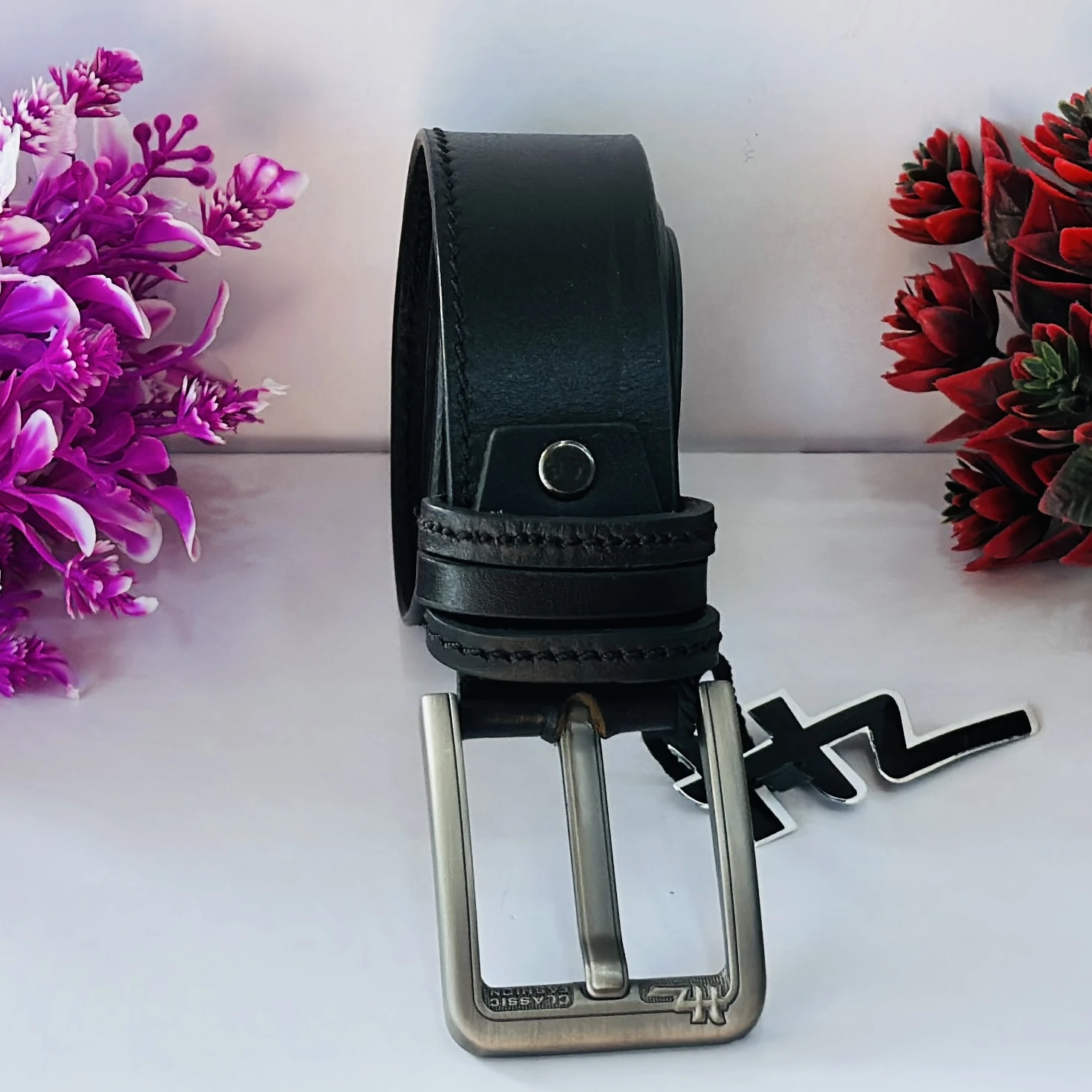 Casual Black Artificial Leather Belt