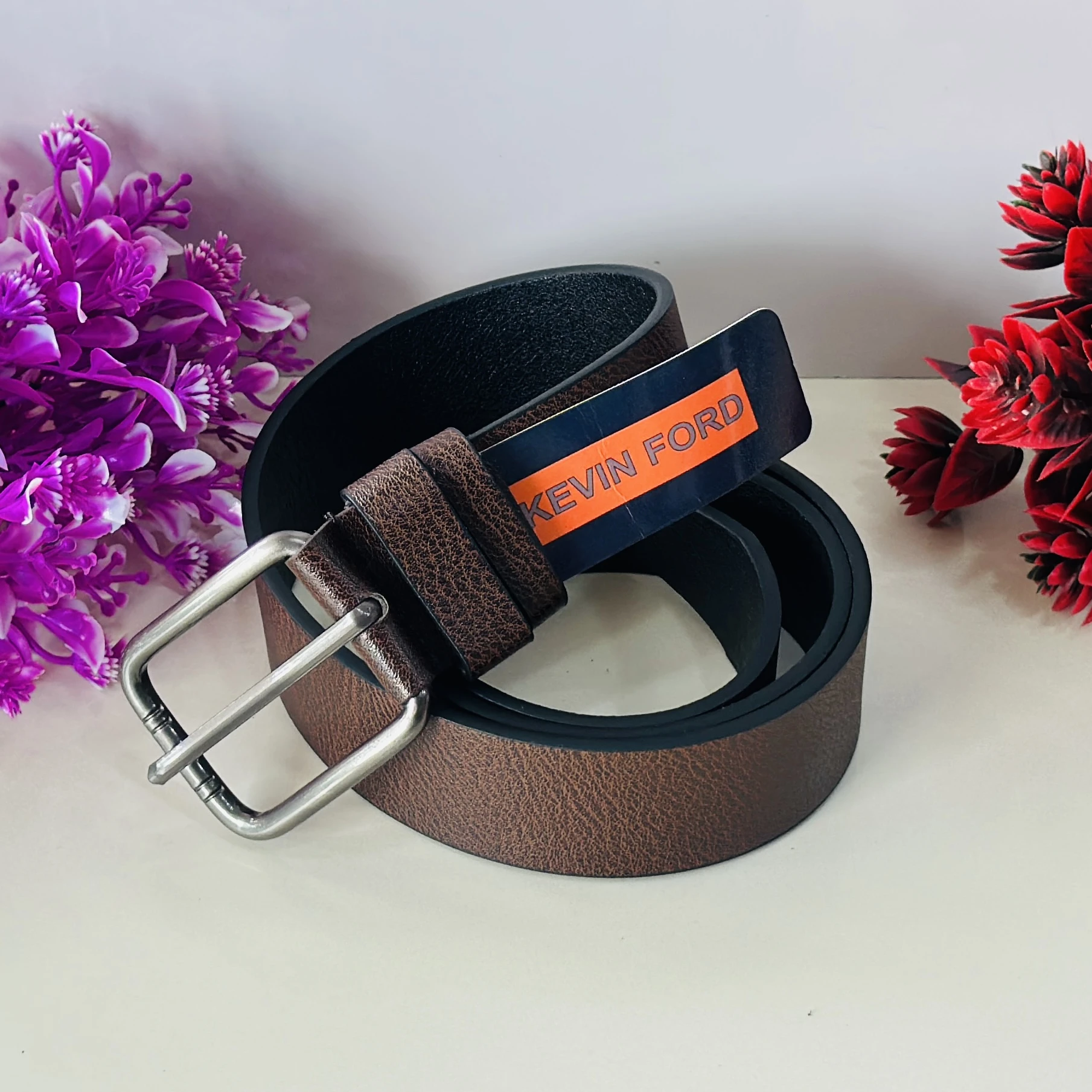 Brown "KEVIN FORD" leather belt