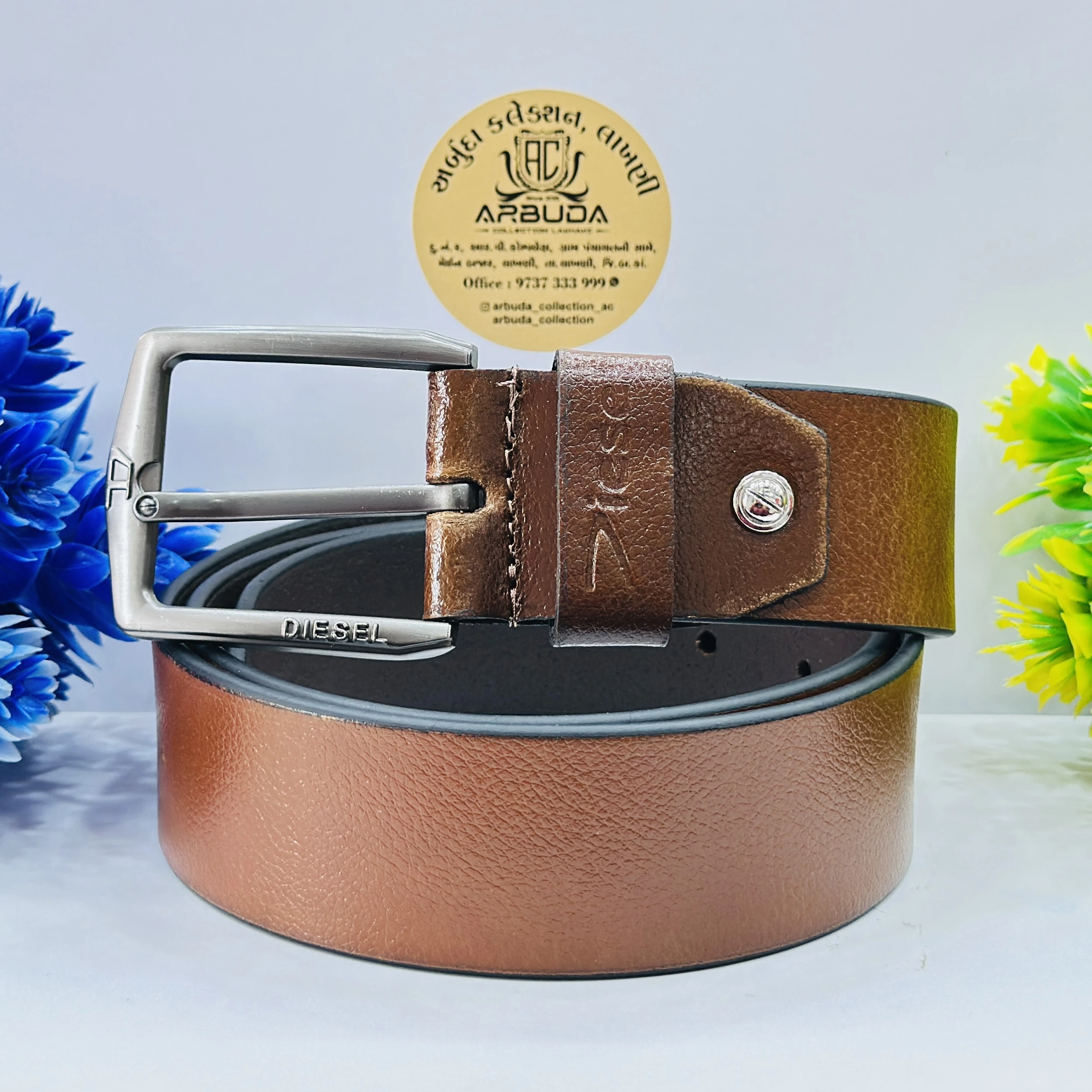 Brown leather belt from Diesel.