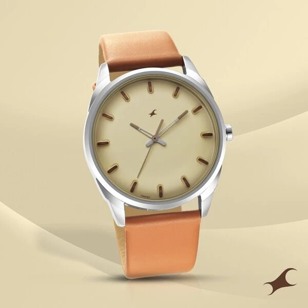 Fastrack After Dark Beige Dial Leather Strap Watch