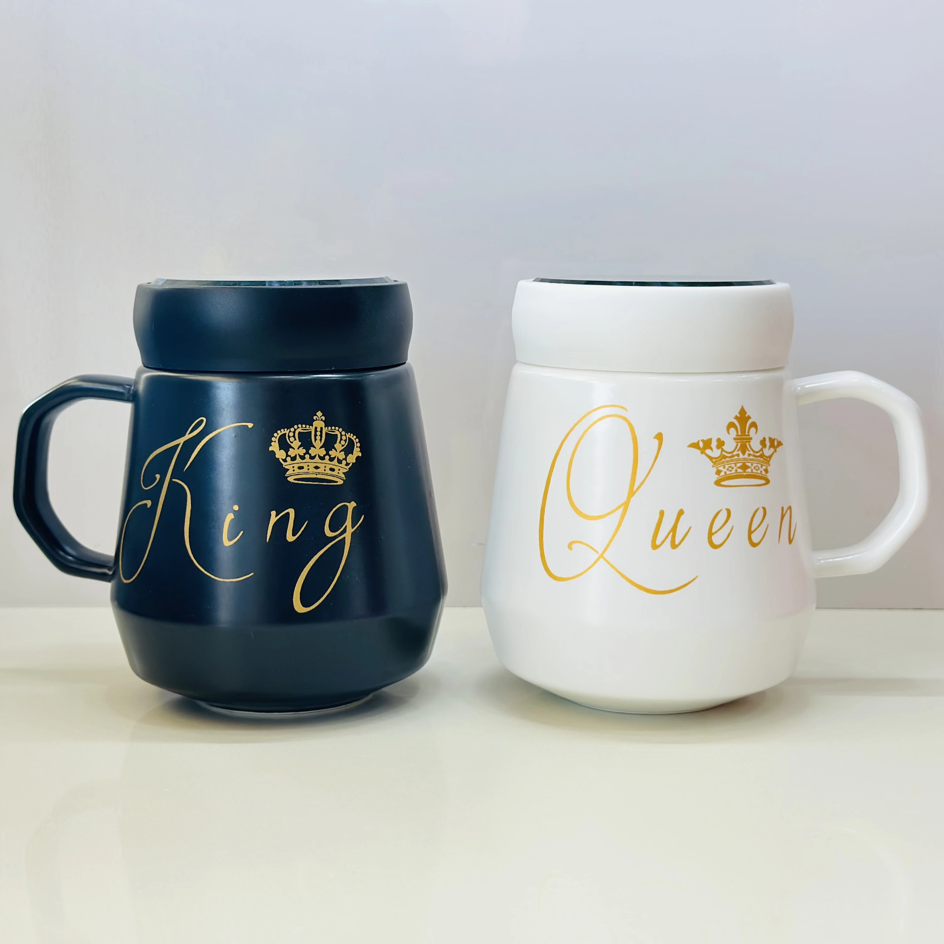 Ceramic Anniversary Gift for Couple Set of 2 Mugs King Queen Mug