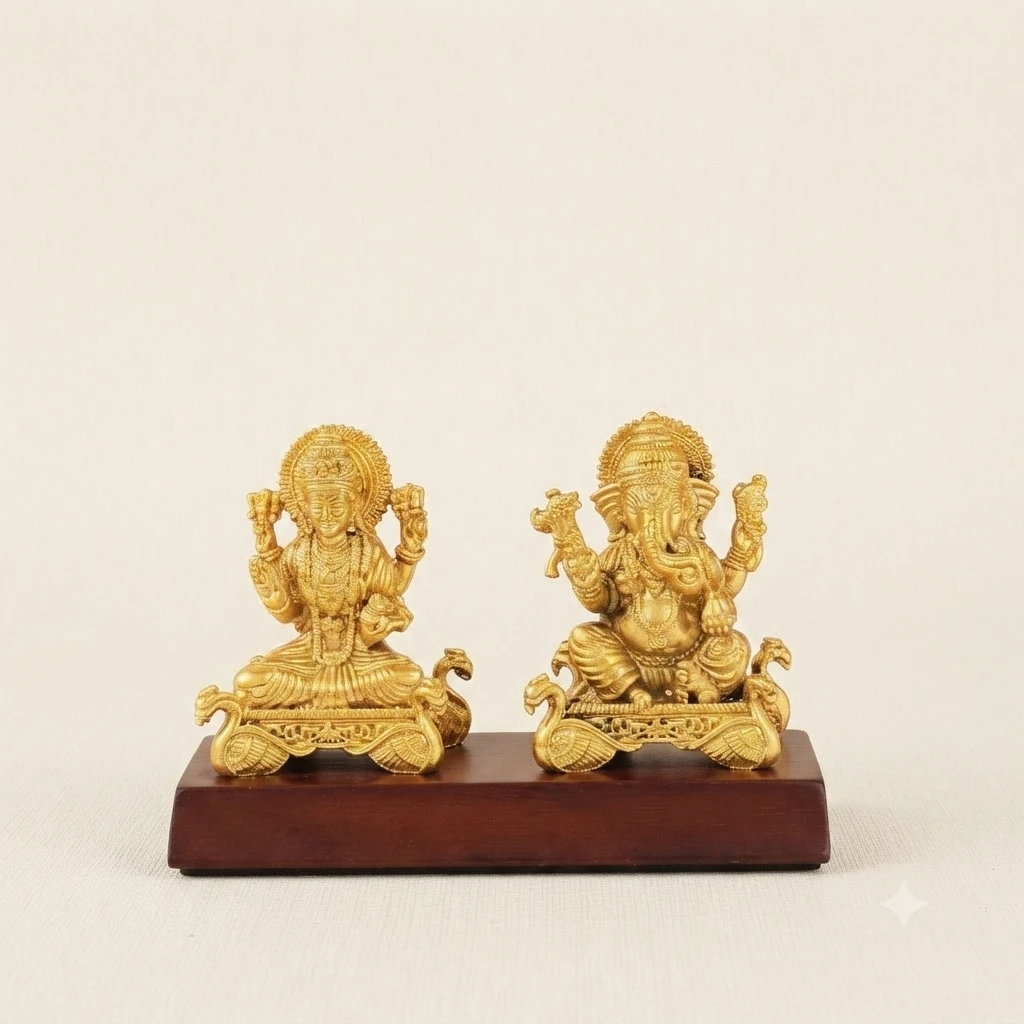 Golden Lakshmi Ganesha idol set