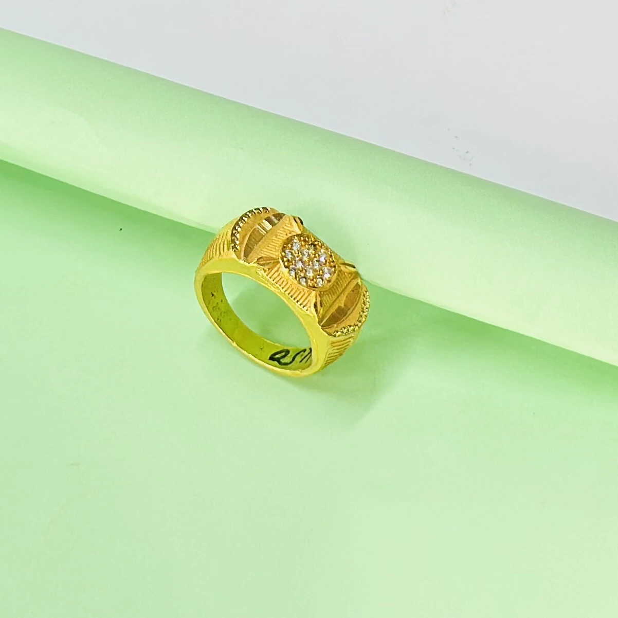 AanyaCentric men's gold-plated American diamond finger ring.