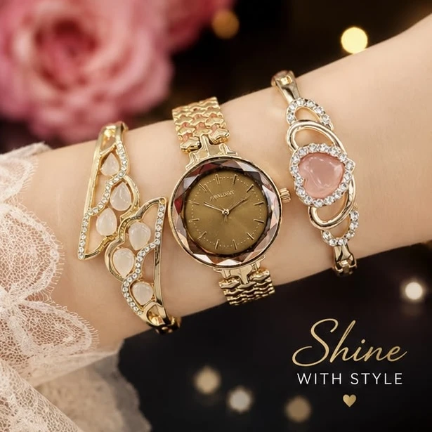 Ladies Analog Watch & Bracelet Combo