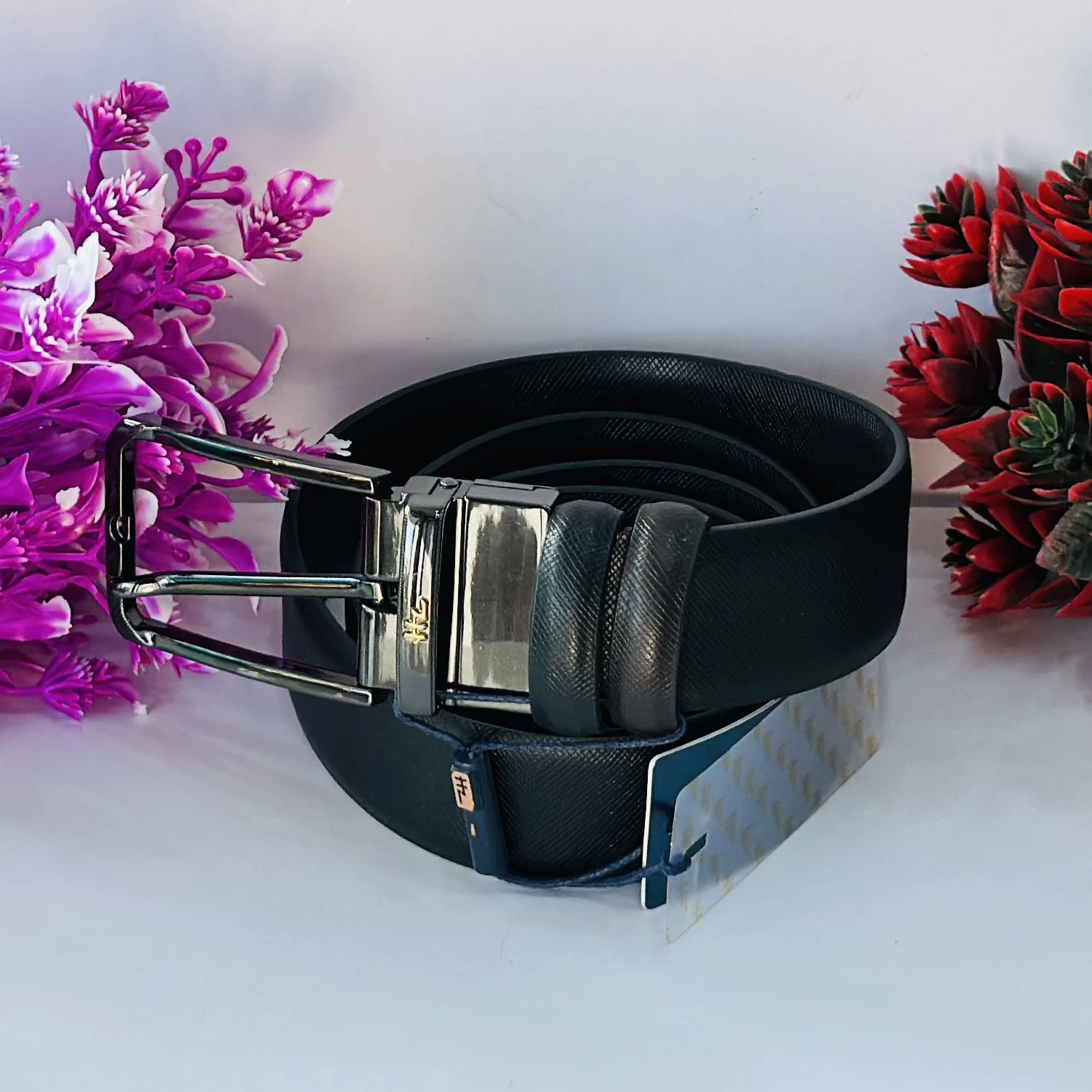 Men Casual Black Genuine Leather Belt