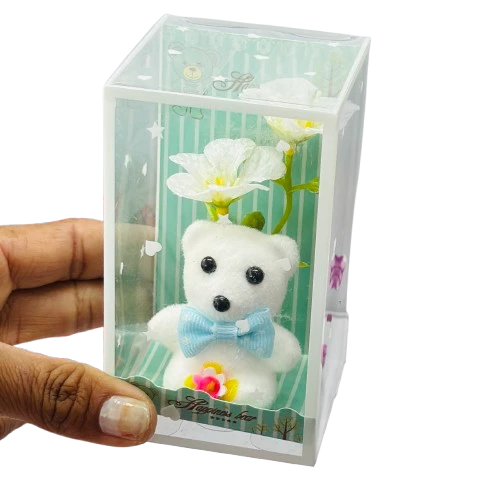 White teddy bear gift set