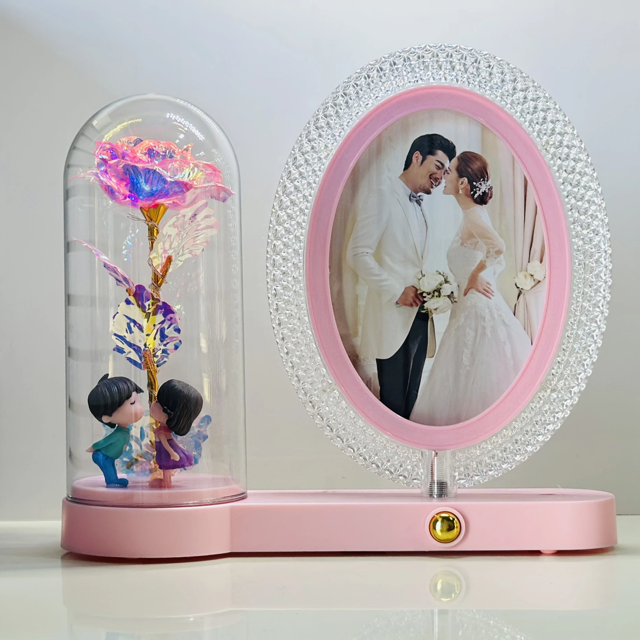 Romantic LED Rose Dome Lamp with Kissing Couple