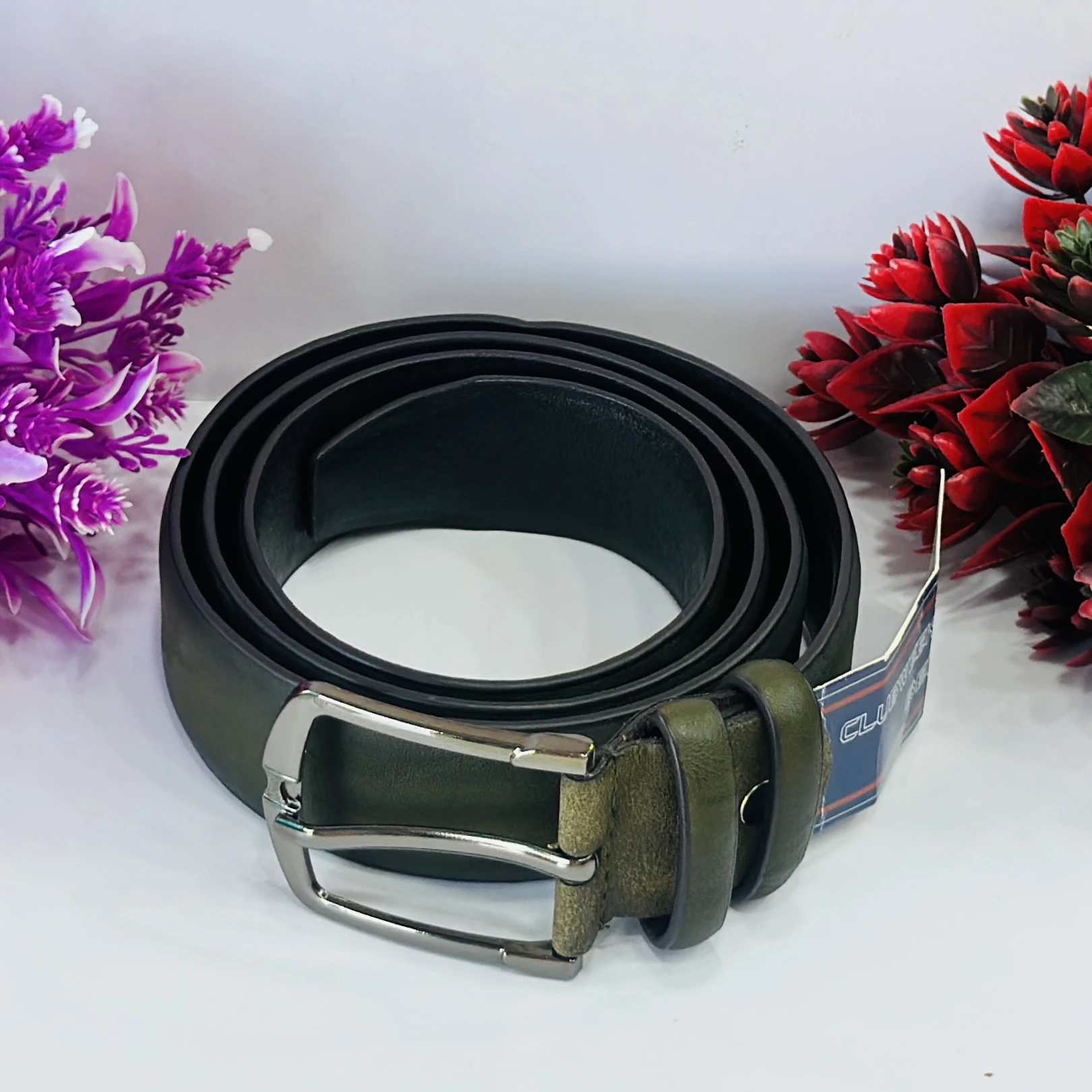 Black genuine leather formal men's belt