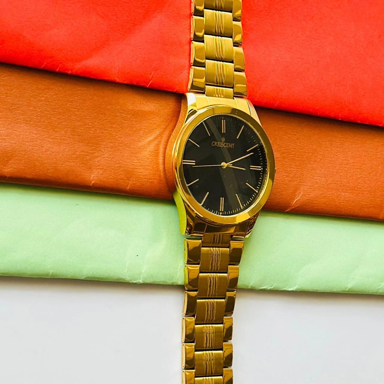 Crescent golden Design analog watch