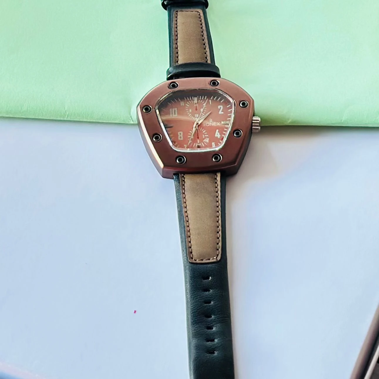 Brown analog watch