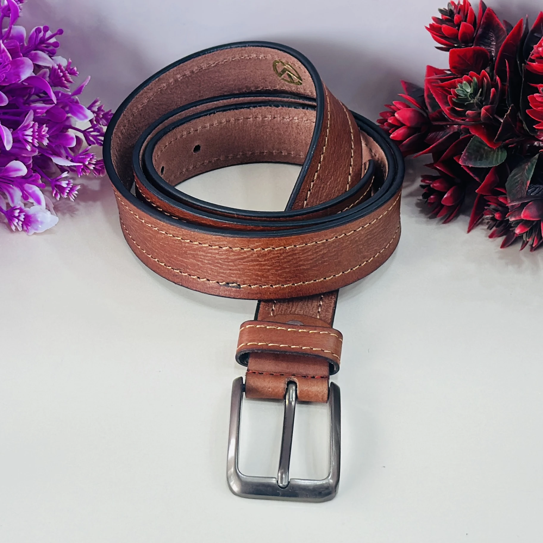 Tan casual leather belt