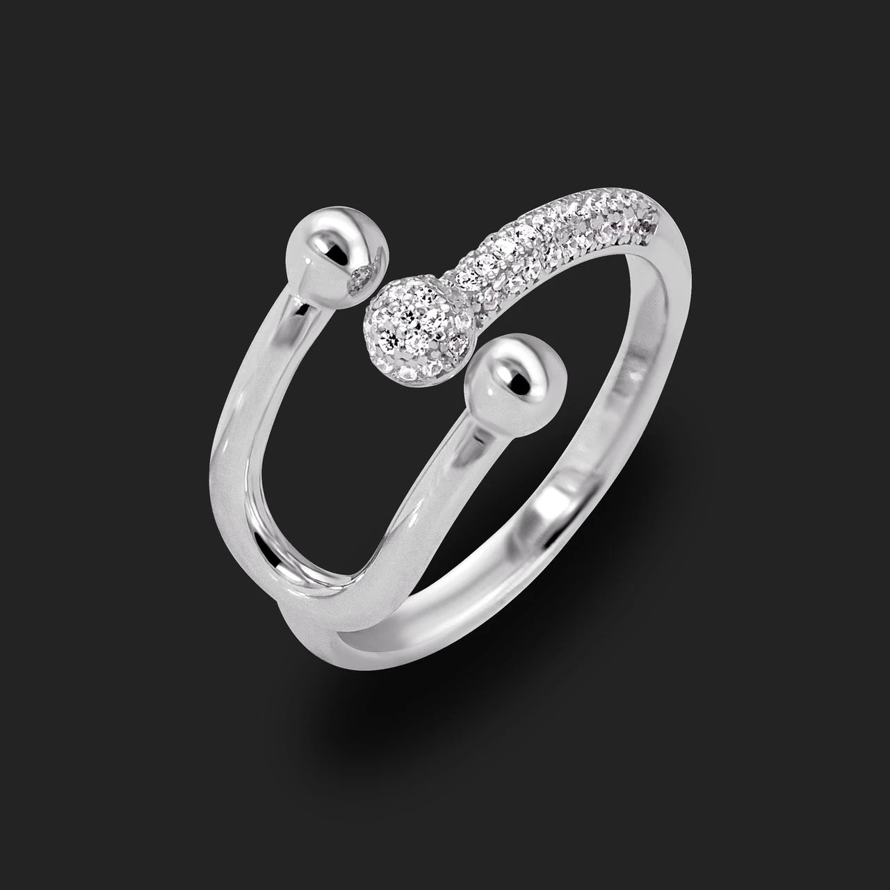 silver-toned adjustable ring with cubic zirconia stones.
