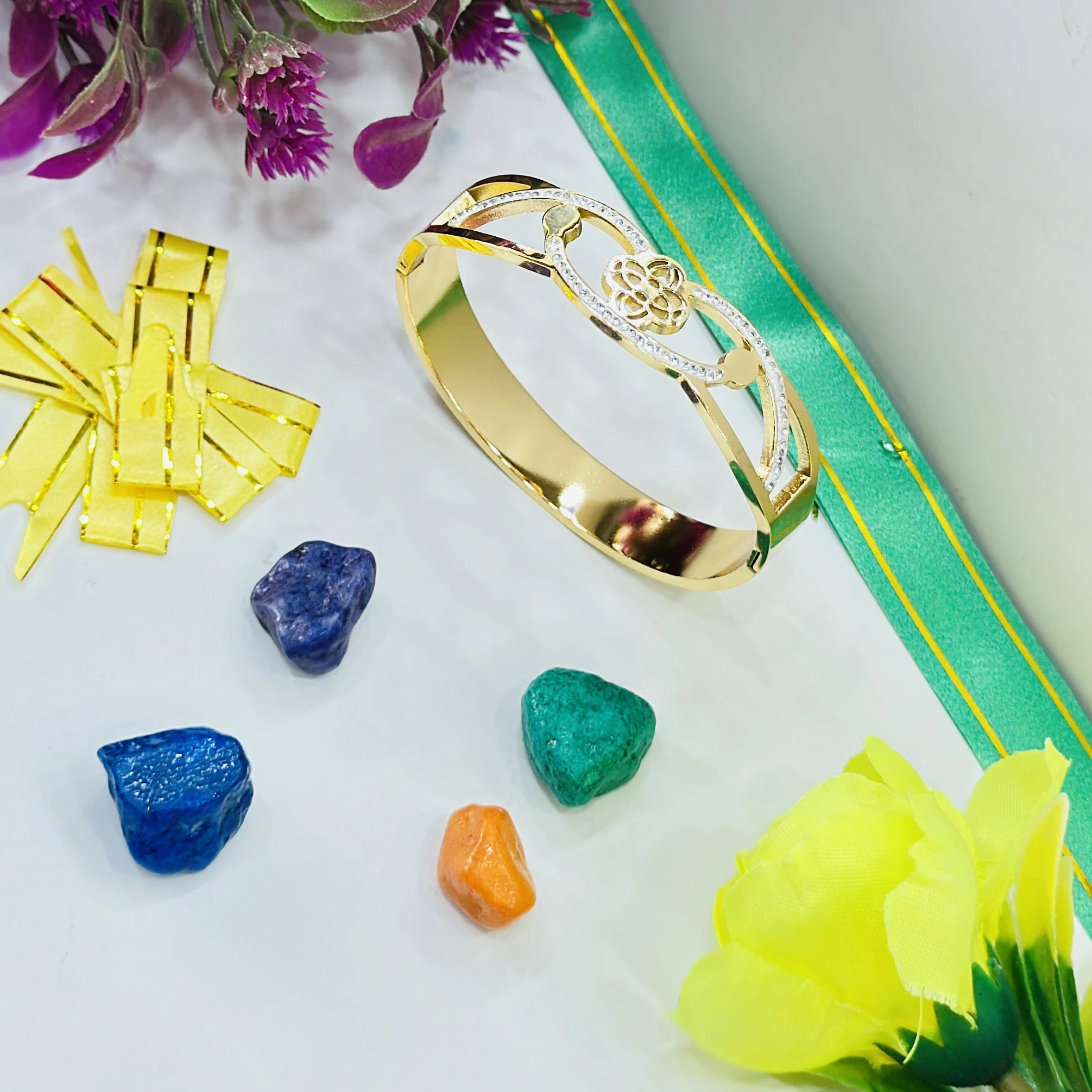 Gold plated stainless steel bangle bracelet