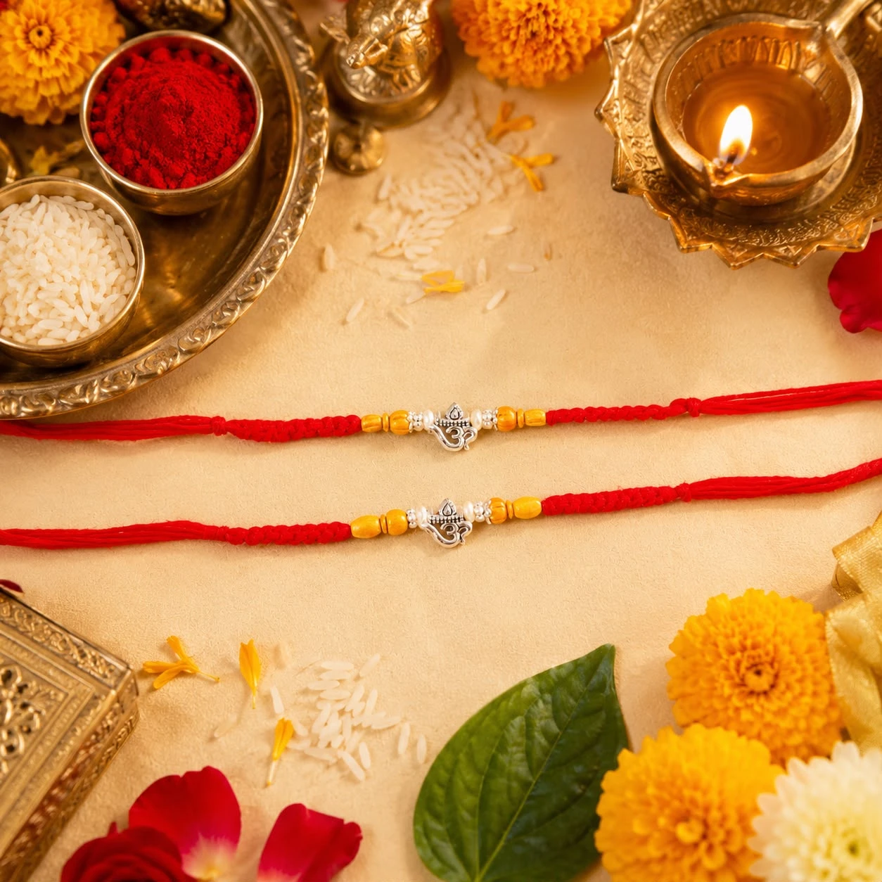 traditional Indian Rakhi bracelets for the Raksha Bandhan festival.