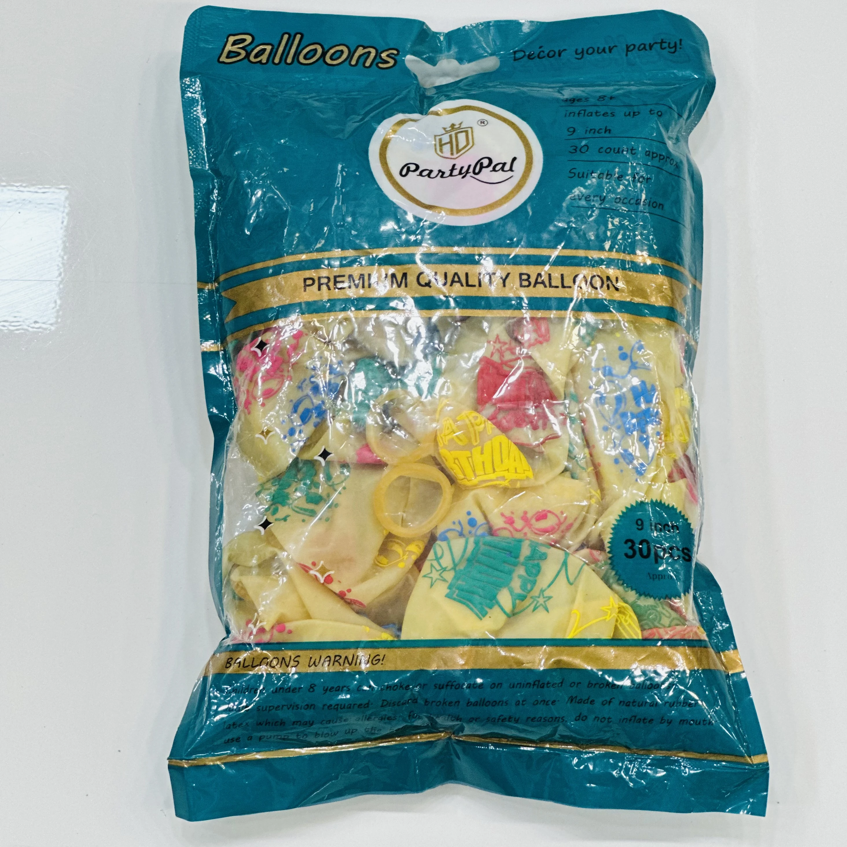 package of Yellow party balloons “Happy Birthday “