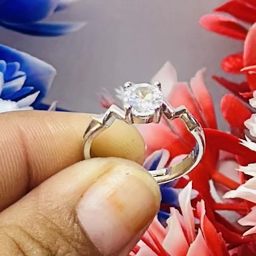sterling silver solitaire ring featuring a round white stone.