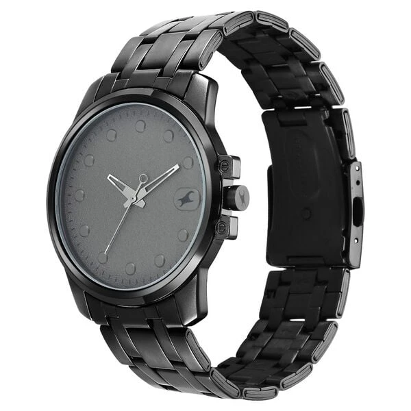 Fastrack Pulse Quartz Analog Grey Dial Black Stainless Steel Strap Watch for Guys, model NT3314NM01F,.