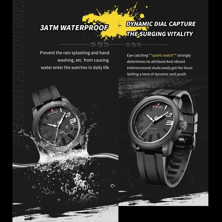 Sport watch with a silicone band and a quartz movement.