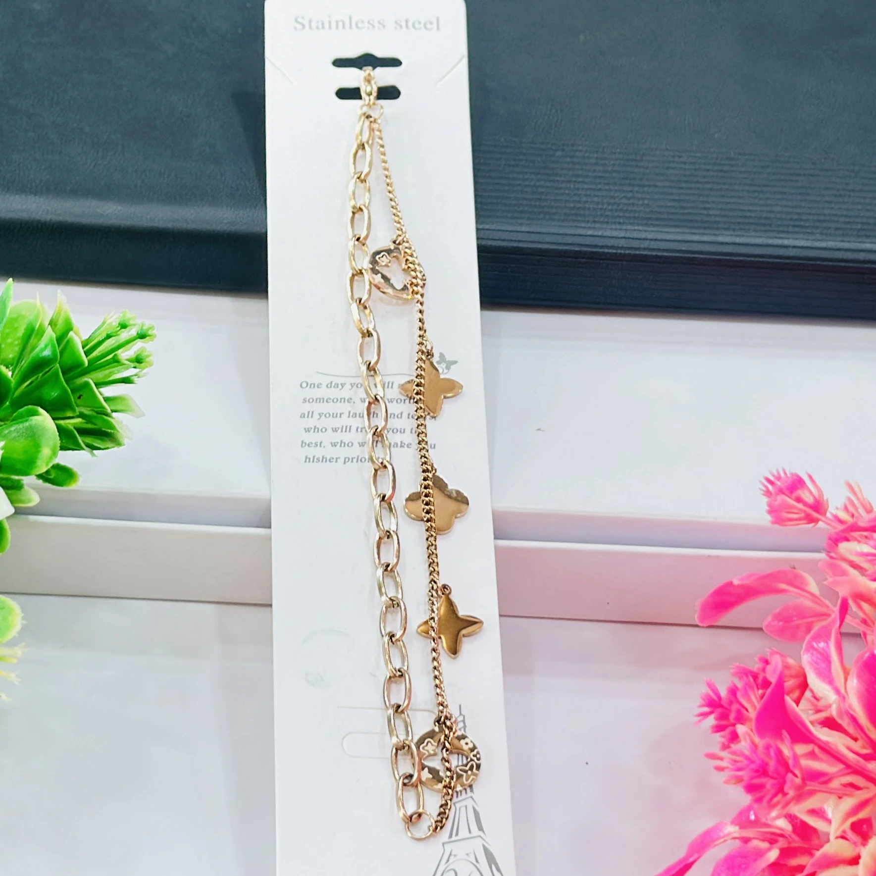 Layered Gold Plated and Pearl Link Chain Bracelet