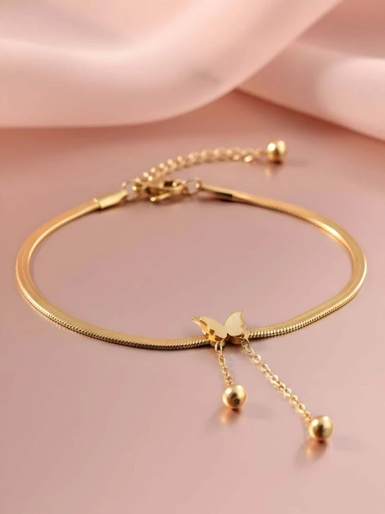 Gold-Plated Anti-Tarnish Snake Chain Butterfly Charm Bracelet