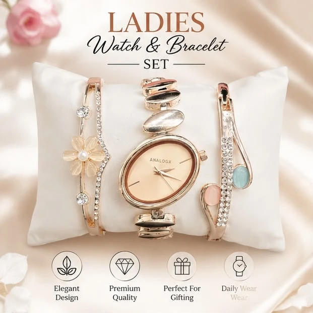 Ladies Analog Watch & Bracelet Combo